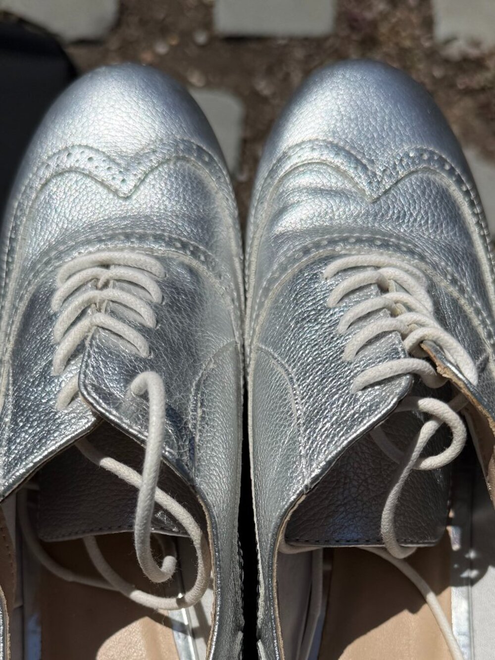 Silver Leather Womens Brogues US Size 10
